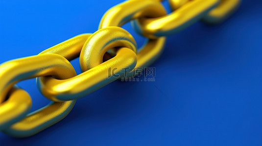 蓝色背景下的黄色链条的 3D 渲染插图