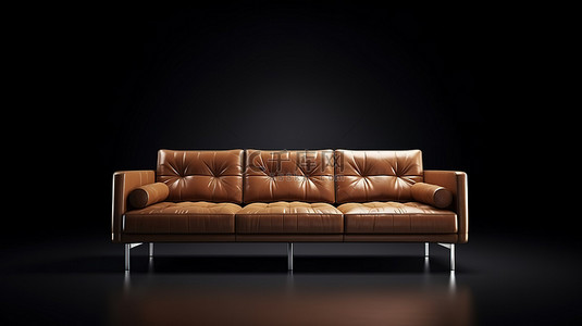 现代棕色真皮沙发，配有 3D 视觉效果的时尚不锈钢腿