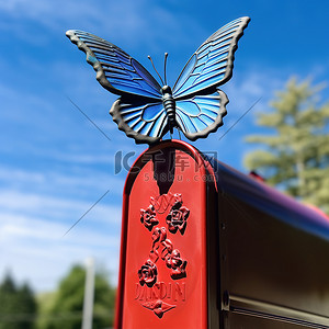 帝王蟹钳背景图片_美国邮箱前的蓝色帝王蝶