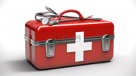 医疗卫生服务背景图片_白色背景上急救箱和问号的孤立 3D 插图