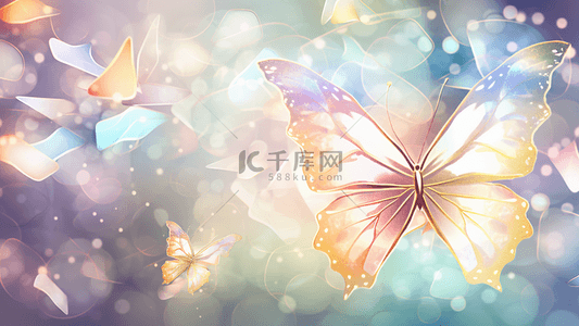 蝴蝶窗花背景图片_蝴蝶彩色透明发光背景