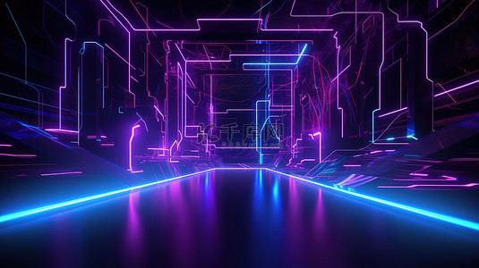 科幻插图抽象霓虹灯背景紫色和蓝色 3d 渲染