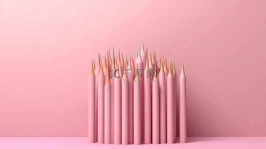 简约背景创意和独特的 3D 插图上的柔和粉红色铅笔