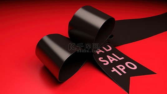 红色隔离 3D 标签，带有黑色大甩卖消息和蝴蝶结丝带