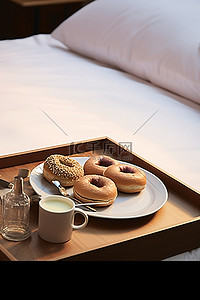 优质机构背景图片_床托盘上的咖啡和甜甜圈优质免版税鳕鱼代码 968