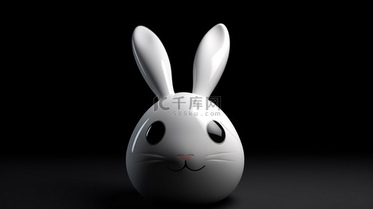 白兔背景图片_长耳白兔与复活节彩蛋在 3d 渲染黑色背景