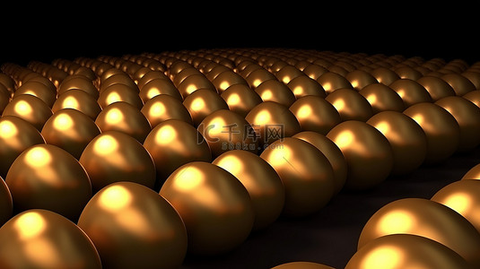 3D 插图中的均匀排金鸡蛋非常适合复活节