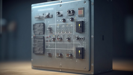 电力工程师背景图片_描绘电力概念的电气面板盒的逼真 3D 渲染