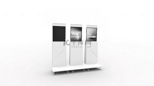 液晶屏幕背景图片_贸易展览液晶屏幕支架的白色背景模板非常适合您的设计理念3D 渲染