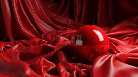 色彩时尚背景背景图片_以丝绸和 3d 渲染中的红球为特色的抽象时尚背景