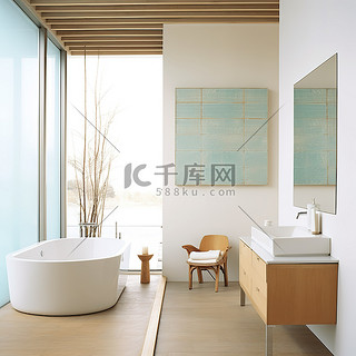 带浴缸和水槽的现代浴室