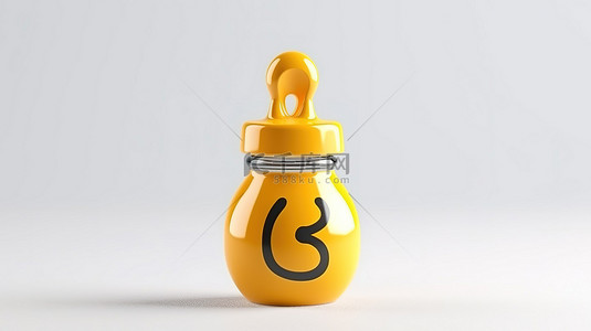 婴儿奶瓶背景背景图片_带问号的孤立白色背景婴儿奶瓶的 3d 插图