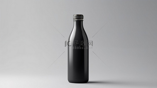 瓶子样机背景图片_白色背景下黑色瓶子样机的 3D 渲染