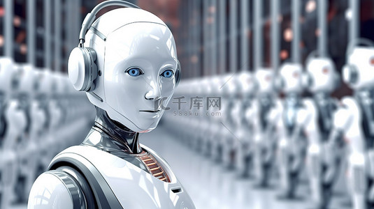 可爱的机器人背景图片_带耳机的机器人将客户服务提升到自动化水平