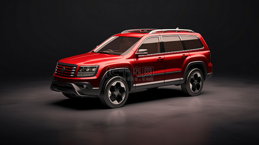 灰色背景车背景图片_高端红色 SUV 在时尚的灰色背景 3D 渲染上展示