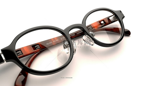 通过白色背景上的眼镜查看视力表或视觉测试的 3D 渲染