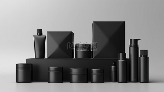 空洗发水瓶子背景图片_白色背景上的 3d 渲染黑色化妆品包装模板
