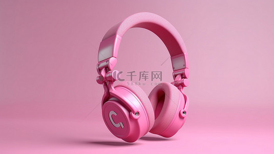 粉红色耳机和问号图标的 3d 渲染