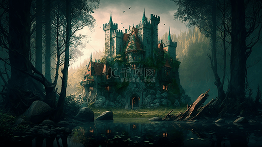 深色卡通城堡背景图片_森林城堡深色背景