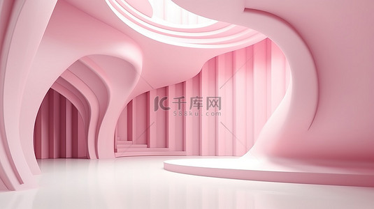 粉色室内设计背景图片_柔和的粉红色抽象 3D 渲染现代室内设计
