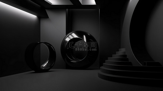 黑色舞台墙背景图片_简约的黑色抽象背景 3d 渲染杰作