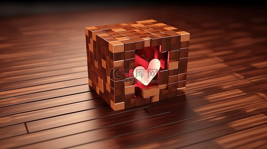 3D 渲染的主题标签符号，带有心脏在社交媒体上宣传内容