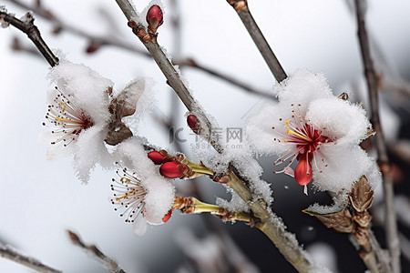 树枝上的花与雪