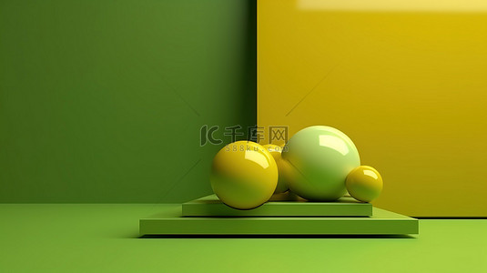 抽象几何橙色背景图片_绿色和黄色概念图形背景的 3d 渲染
