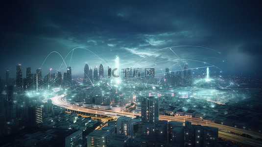 互联网世界背景图片_用于高速互联网 3D 渲染概念的 5G 网络无线技术的城市景观
