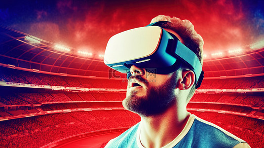 年轻人年轻人背景图片_戴着 3D VR 眼镜全神贯注于体育赛事的男子