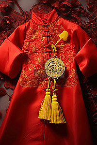 黄中国背景图片_红色中式连衣裙，红黄相间