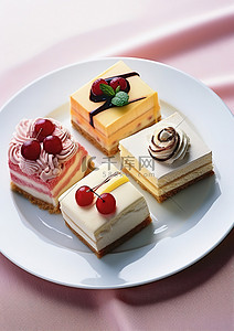 红玫瑰双层蛋糕背景图片_六个芝士蛋糕镀在白盘上