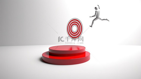 成功男人背景图片_迈向成功 3d 角色从板跳到白色背景上的红色目标板
