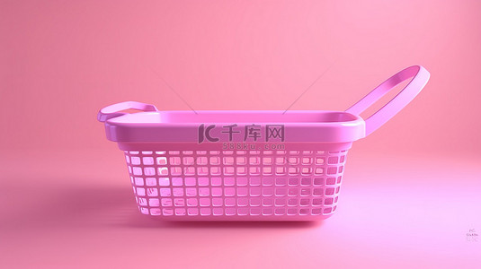 双色调风格 3d 渲染的简约粉色卡通杂货篮