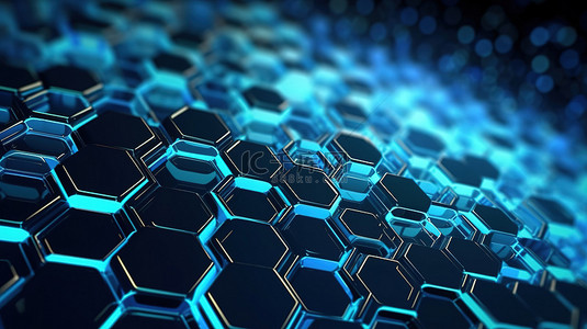 蜂窝图案背景图片_动态蓝色六边形在 3D 数字技术可视化中创建未来蜂窝图案