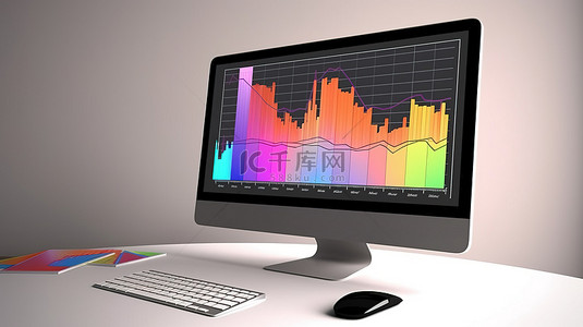 用计算机图表和图形进行商业财务数据分析的 3D 插图