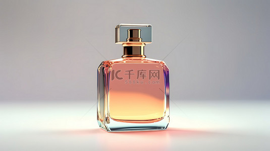 玻璃瓶瓶子样机背景图片_空白标签香水瓶模型的 3D 插图