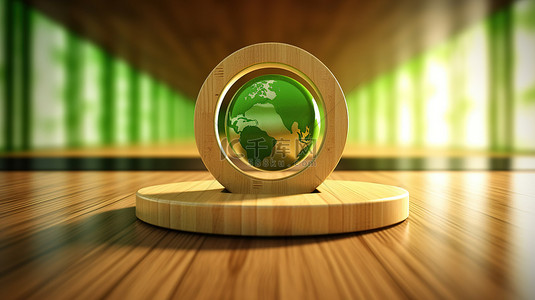 可环保背景图片_木桌上 3d 渲染上绿色世界的可持续发展符号