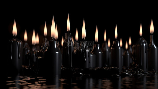 白色背景与燃烧的黑色蜡烛的 3d 渲染非常适合圣诞节