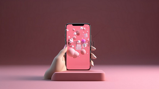 弹消息的手机背景图片_可爱的手握着并与电话消息互动，以 3D 形式弹出