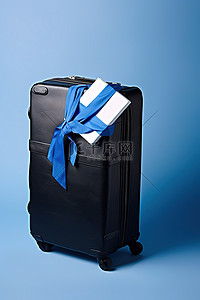 一个黑色手提箱，里面有领带护照和礼物