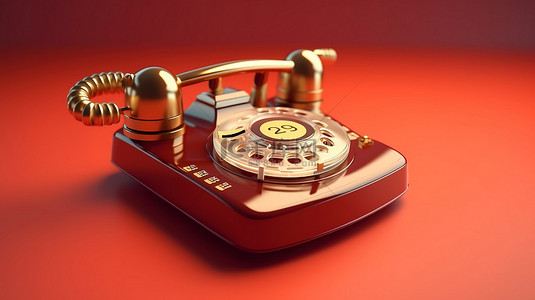 接电话打电话背景图片_红色复古旋转拨号器 3D 渲染复古插图