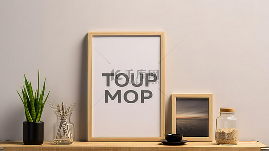 时髦的背景图片_时髦的室内风格 3D 渲染空白样机和海报展示