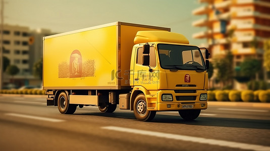 三维高速公路背景图片_公路上行驶的送货卡车的三维渲染