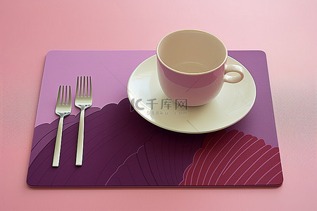 将盘子放在紫色餐垫上