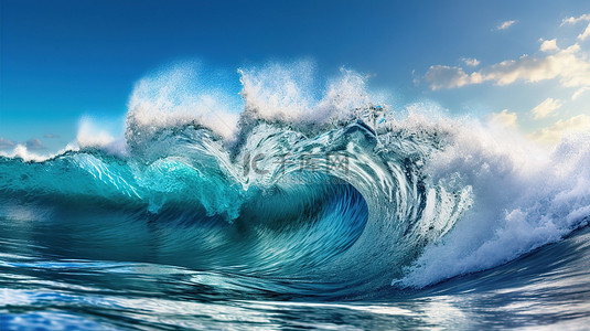 海洋的纹理背景图片_雄伟的海浪与白色泡沫水晶蓝色水溅 3D 渲染