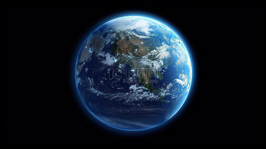 蓝色行星地球图像的 3D 渲染元素