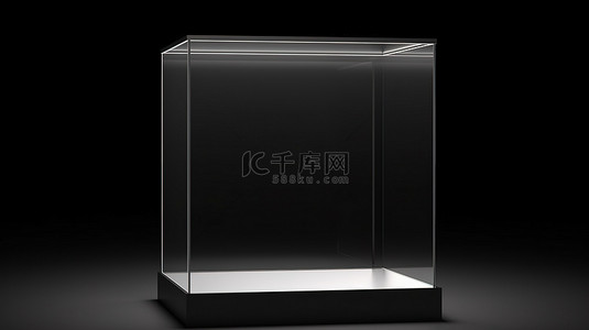 美模板背景图片_黑色背景上基座玻璃展示柜模板的 3D 插图