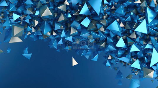 游戏横幅背景图片_横幅蓝色背景上的三角形的 3D 渲染