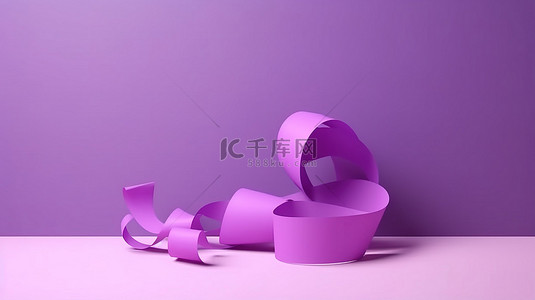 生日模板背景图片_带有 3D 渲染销售丝带和折扣标签空白横幅的促销紫色生日标语牌